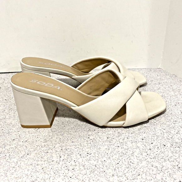 Soda high heel slide sandals slip on shoes creamy white crossover dressy casual - Picture 2 of 9